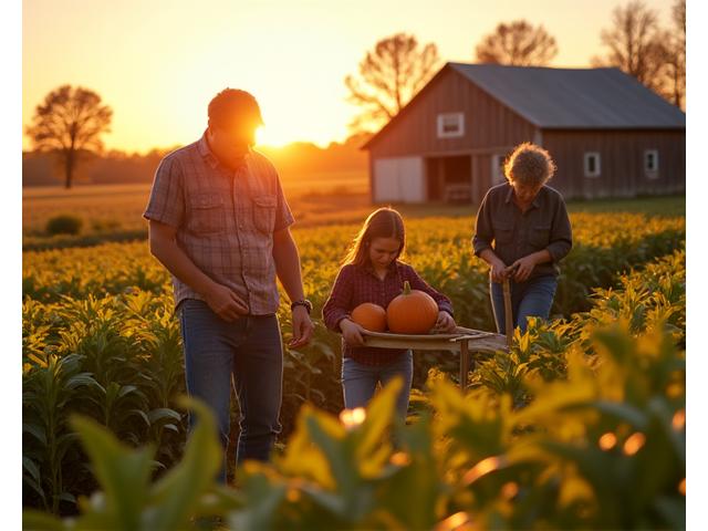 Family farm during harvest season